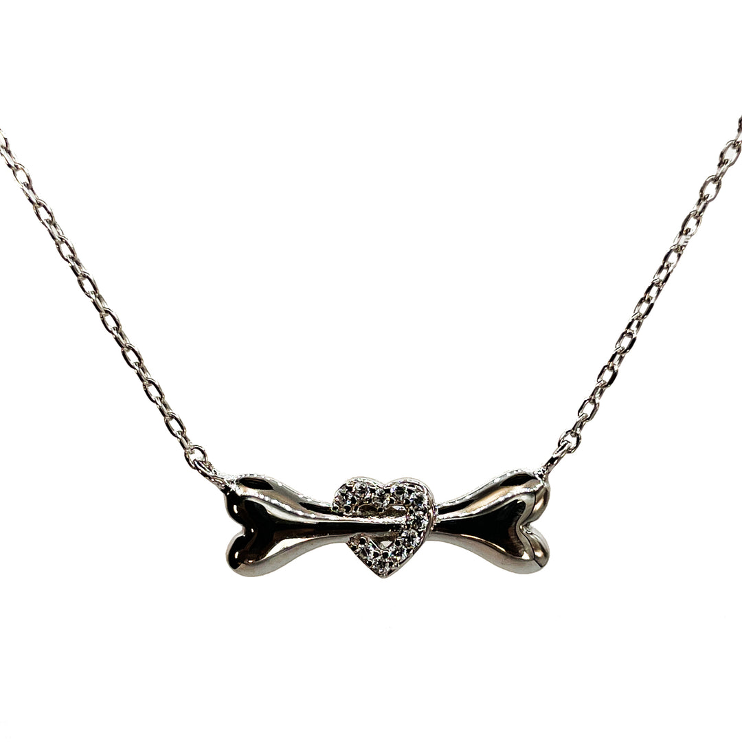 Heart & Bone Necklace - Silver