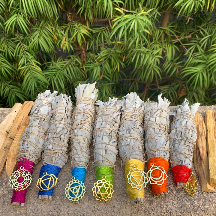 Chakra White Sage Smudge Wands w/ Palo Santo stick